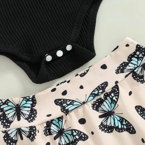 Miniatura 158 de TheFound Trajes de verano para niñas pequeñas, sin mangas, de punto acanalado, halter, pantalones cortos, ropa para recién nacidos, conjunto de 3