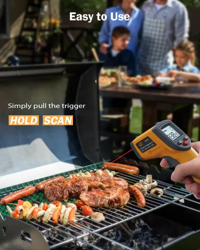 Miniatura 3 de Pistola de temperatura láser con termómetro infrarrojo, pistola digital de temperatura de calor sin contacto para cocinar alimentos, horno de pizza
