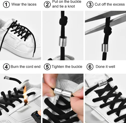 Miniatura 3 de 2-6 pares de cordones elásticos sin atar, cordones universales para zapatos para niños y adultos, cordones sin cordones con cierre de metal