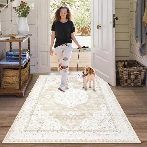 Miniatura 10 de Aoyaomi Alfombra de Área Vintage para Sala de Estar - 5x7 Grande Lavable a Máquina Boho Marroquí Desgastada Alfombras Estilo Granja para Dormitorio