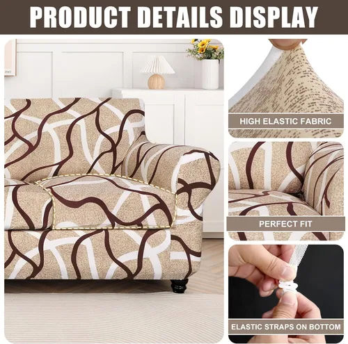 Miniatura 2 de SearchI Funda elástica para sofá con estampado, funda para sofá con patrón floral de 3 piezas con funda para cojín separada, protector de muebles