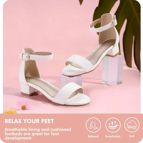 Miniatura 6 de PANDANINJIA Zapatos de vestir para niñas, sandalias de tacón para niños, correa de tobillo, para boda, fiesta, Phoebe Flower Girl