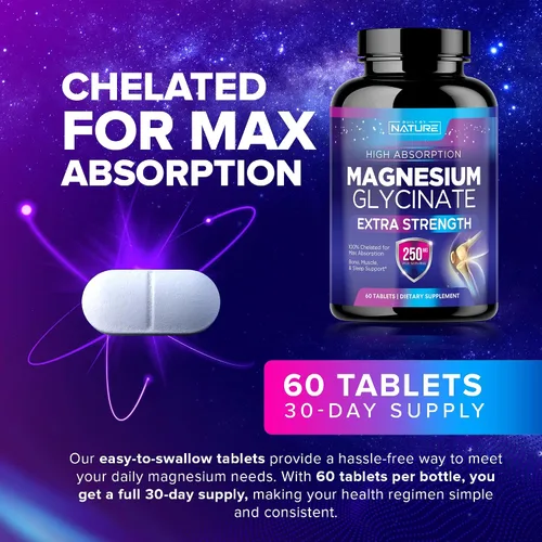 Miniatura 5 de Glicinato de magnesio 250 mg - Suplemento de magnesio quelado de alta absorción - Glicinato de magnesio 100% puro - Apoyo para la salud del estrés