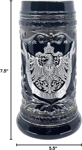 Miniatura 5 de Essence of Europe Gifts OktoberfestHaus - Vaso de cerveza de cerámica con emblema de metal Bier Krug de 0,6 litros (águila) alemán (águila)