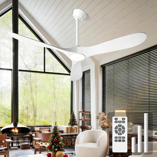 Miniatura 13 de Ventiladores de techo de 52 pulgadas con luces y control remoto, ventilador de techo de madera para exteriores con motor de CC silencioso de 6 Negro