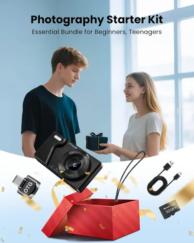 Miniatura 9 de Cámara Digital con Lente Frontal y Trasera, Cámara de Enfoque Automático de 64MP 4K para Fotografía con Tarjeta de 32GB, Cámara Compacta Portátil