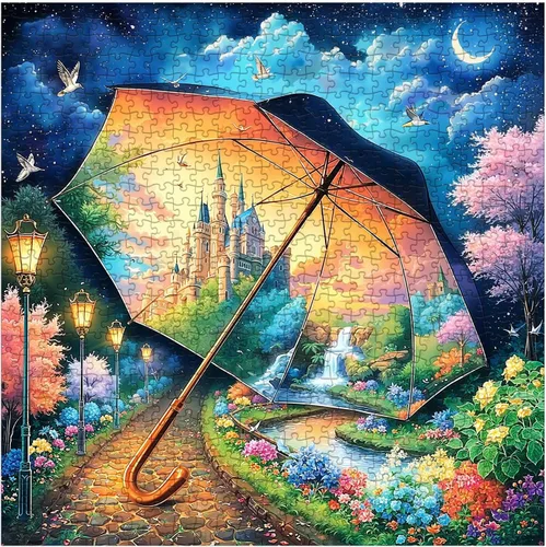 Miniatura 10 de Rompecabezas de castillo de manzana de fantasía para adultos de 1000 piezas, rompecabezas de mariposa de paisaje mágico, hermoso rompecabezas