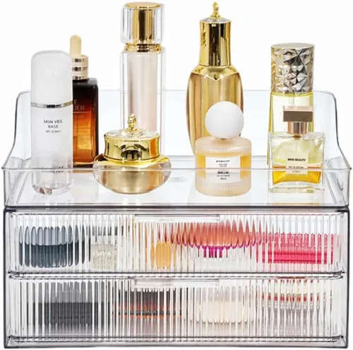 Miniatura 9 de Caja Organizadora de Almacenamiento de Maquillaje Grande, Vitrinas de Cosméticos a Prueba de Polvo y Resistente al Agua, Organizador de Cosméticos