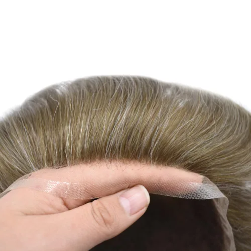 Miniatura 208 de Toupee para hombres nudos blanqueados hombres toupee hairpieces europeo virgen sistema de reemplazo de cabello humano suave encaje francés hombres