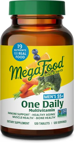 MegaFood Multivitamin para Hombres 55+ Un Multivitamínico Diario para Hombres, B12 Metilado, Vitamina D3, C y Zinc - Envejecimiento Saludable, Salud