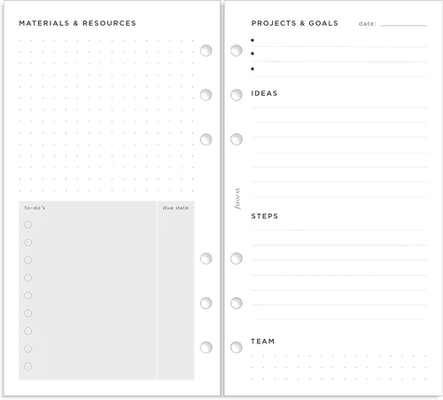 Filofax Repuesto organizador, tamaño personal, paquete de gestión de proyectos, papel blanco, 6.73 x 3.74 pulgadas, 56 hojas (B132686)