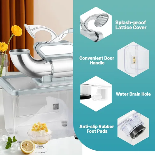 Miniatura 8 de Máquina comercial de cono de nieve de 660 libras/h, trituradora de hielo eléctrica aprobada por ETL de 300 W con interruptor de encendido/apagado