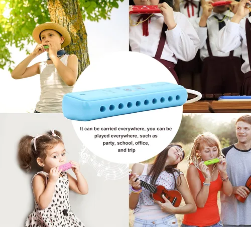 Miniatura 5 de Crafteem Armónica de blues colorida, clave de do para niños, niños pequeños, principiantes, instrumento musical de juguete con 10 agujeros y 20 tonos