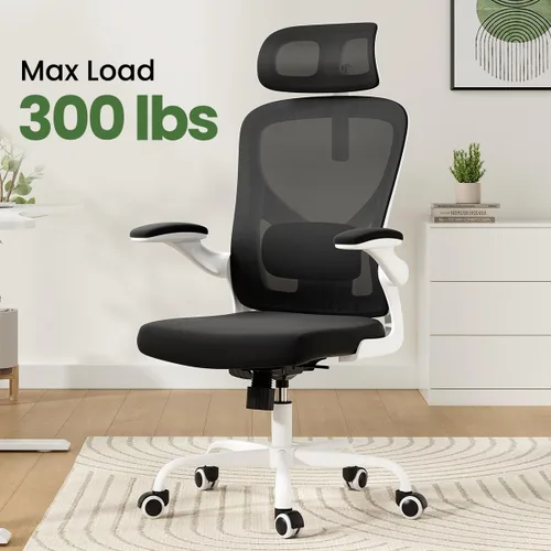 Miniatura 9 de Silla de oficina ergonómica, silla de escritorio giratoria de malla con respaldo alto, soporte lumbar ajustable, reposacabezas y reposabrazos Negro