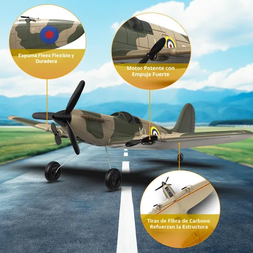Miniatura 6 de Avión RC de la marca volantexrc, avión de control remoto de 3 canales, caza Spitfire con giroscopio de 6 ejes, 2.4GHz, avión de radio control listo