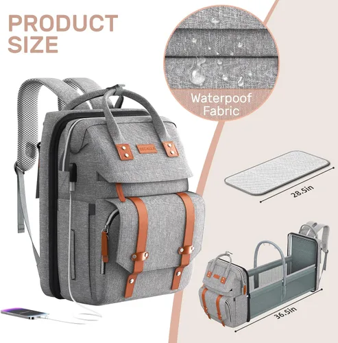 Miniatura 6 de Mochila para pañales con cambiador, bolsa de pañales grande, bolsa de pañales multifuncional, bolsa de bebé, gris