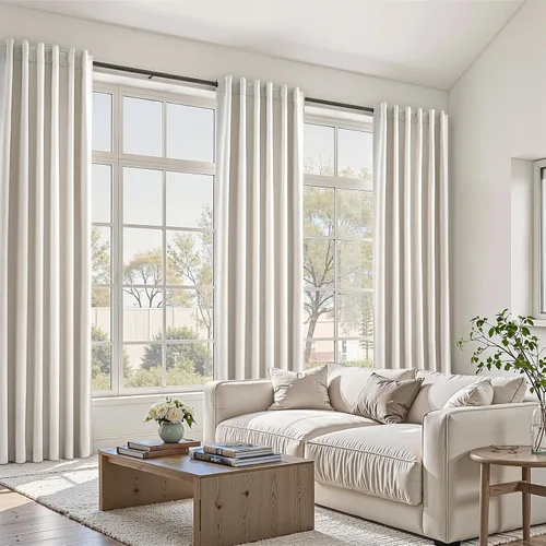 Miniatura 64 de Topfinel Cortinas opacas, blanco beige, 2 paneles, ventanas pequeñas, textura, mezcla de lino, bohemia, abedul, rural, gancho, bolsillo trasero