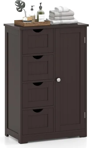Miniatura 10 de Giantex Gabinete de Almacenamiento de Baño con Cajones - Organizador de Almacenamiento de 4 Cajones con Armario, Estante Ajustable, Dispositivo