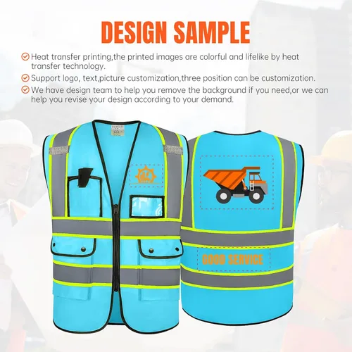 Miniatura 2 de Custom Logo Safety Vest High Visibility Reflective Vest Class 2 Standard with Pockets and Zipper