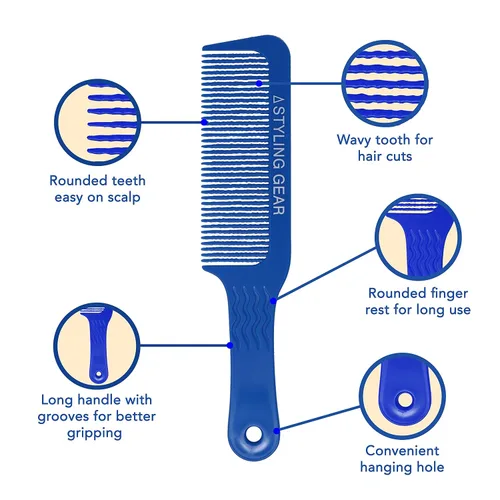 Miniatura 4 de Styling Gear 404 Clipper 9 In. Dientes ondulados Top Plano Clipper Mezcla Peine Corte Peluquero Peluquero Peines Flexibles 1 Pc (azul)