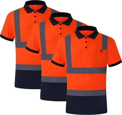 Miniatura 6 de JKSafety Paquete de 3 polos de seguridad de alta visibilidad para trabajo diario, construcción para hombres y mujeres, polos de construcción