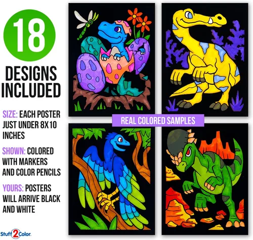 Miniatura 2 de Paquete de 18 pósteres de terciopelo mullido para colorear (edición de dinosaurios), artes y manualidades para niños y niñas, ideal para después