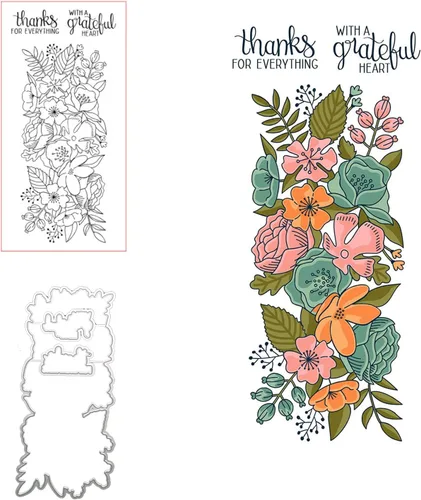 Grateful Flowers - Juego de sellos y troqueles transparentes para hacer tarjetas, plantillas cortadas para álbumes de recortes, álbum de fotos,