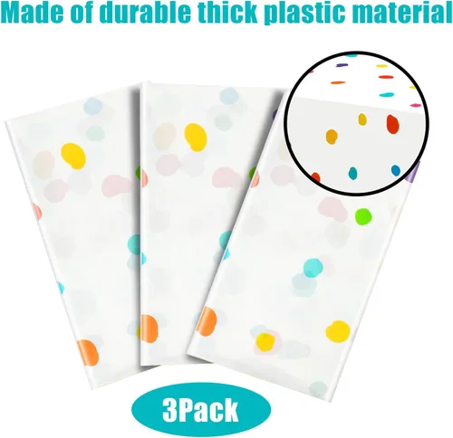 Miniatura 5 de Mindsoft 3 piezas de mantel con lunares pintados de colores, mantel desechable arcoíris crema con lunares, mantel moderno de arte para picnic, boda