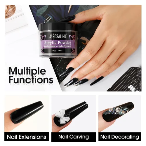 Miniatura 2 de Rosalind Polvo de uñas acrílico negro 50 g/1.76 oz – Polímero de cristal negro polvo de uñas para extensión acrílica, no necesita lámpara