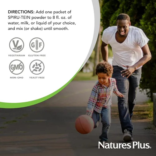 Miniatura 5 de Natures Plus SPIRU-TEIN, chocolate, 8 paquetes en total, batido de proteínas a base de plantas, sin OMG, vegetariano, sin gluten, 8 porciones totales