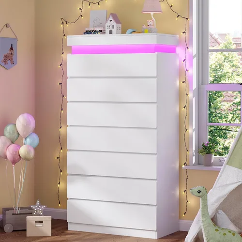 Miniatura 17 de HAUOMS Cómoda alta de 5 cajones con luz LED, cómoda moderna negra para dormitorio, cómodas de armario con cajones para sala de estar, entrada