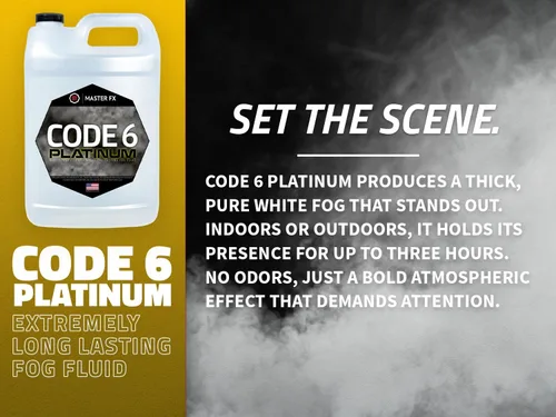Miniatura 6 de Code 6 Platinum - Líquido de niebla prémium - Líquido de niebla a base de agua de alta densidad y larga duración para máquinas de 400 a 2000 vatios.