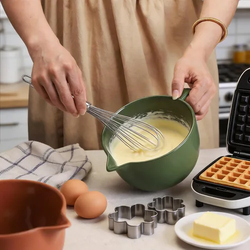 Miniatura 5 de Gaolinci Tazón de cerámica simple de color sólido para cocina, cuenco grande de 1 cuarto de galón, con boquilla de vertido y mango
