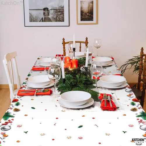Miniatura 6 de KatchOn, XtraLarge - Mantel de Navidad de plástico, paquete de 3, 108 x 54 pulgadas, mantel de vinilo desechable de Navidad, decoraciones navideñas