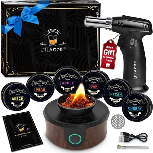 Kit de ahumador de whisky eléctrico con antorcha, los mejores regalos de whisky para hombres, 6 astillas de madera – Infundir ricos sabores ahumados
