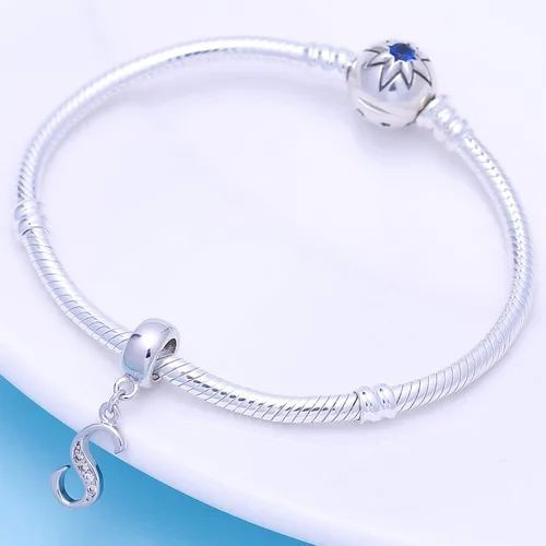 Miniatura 122 de ABUN Abalorio de plata de ley 925 con letra A a la Z, espaciador de inicial, con circonita cúbica transparete colgante, auténtica, para pulseras