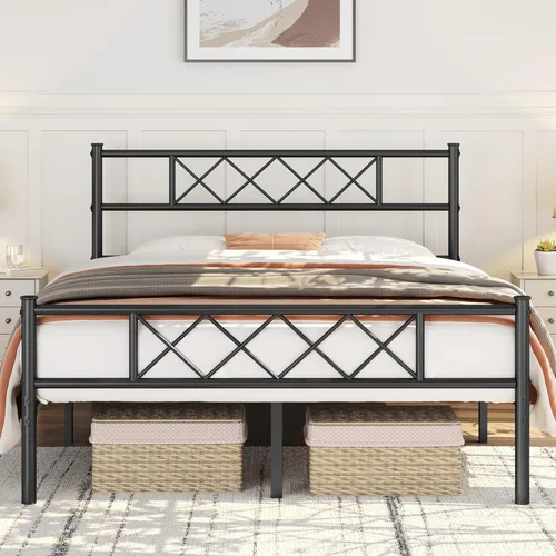 Miniatura 14 de Topeakmart Base de cama de metal negro con cabecero, base de colchón, cama de plataforma, base de cama con listones, tamaño individual