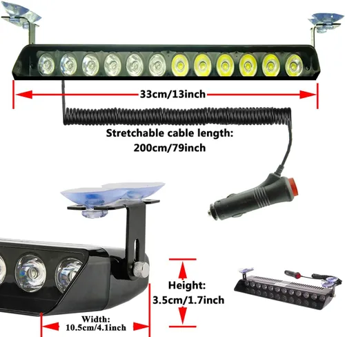 Miniatura 3 de Luz Estroboscópica de Destello LED Azul de Advertencia de Emergencia con 12 LED, Ventosa para Salpicadero Interior, Techo, Parabrisas, Salpicadero