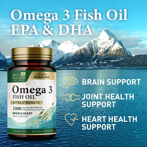 Miniatura 6 de Suplementos de aceite de pescado Omega 3 – 2400 mg de aceite de pescado por porción – Omega-3 de triple fuerza con ácidos grasos EPA y DHA – Apoyo