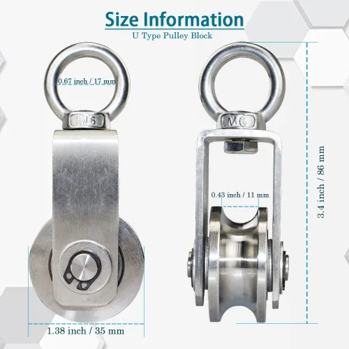 Miniatura 6 de Rueda de polea de cable giratoria de acero inoxidable, bloque de polea de rotación silenciosa, rueda de tracción para sistema de polea, elevación