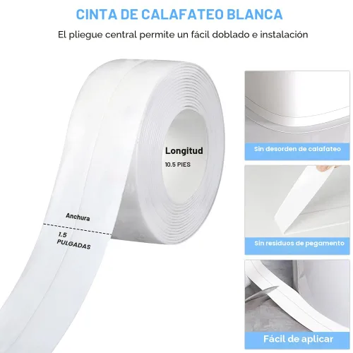 Miniatura 2 de 2 rollos de cinta autoadhesiva para calafatear, impermeable, para baño, tira selladora de calafateo blanca, papel tapiz para despegar y pegar