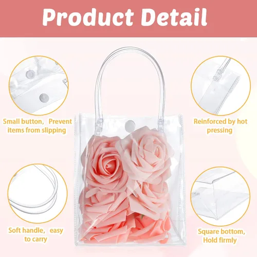 Miniatura 4 de LEIFIDE 40 bolsas de regalo transparentes con asas, de 5.9 x 5.1 x 2.76 pulgadas, de plástico de PVC, reutilizables, bolsas a granel para compras