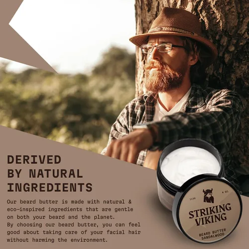 Miniatura 3 de Striking Viking Suavizante de barba de sándalo para hombres, fórmula de crema no grasa con ingredientes naturales para barbas hidratadas