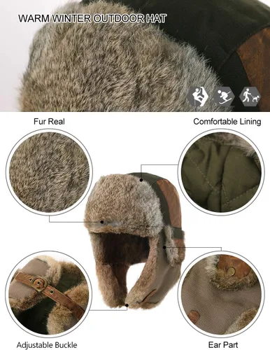 Miniatura 50 de Comhats Gran XL Trapper Trooper Caza Cálido Oído Solapa Rusia Ushanka Invierno Esquí Clima Frío Bombardero Sombreros para Hombres