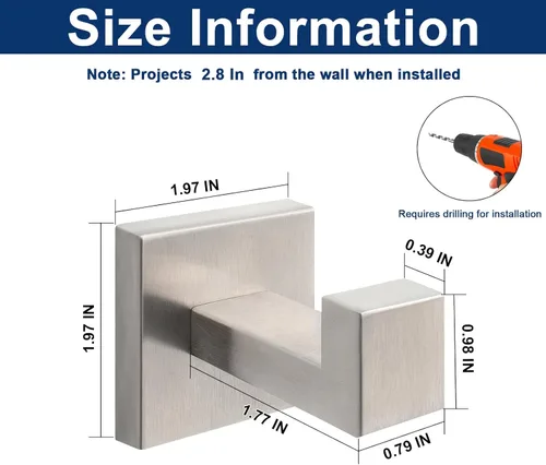 Miniatura 2 de NearMoon Ganchos cuadrados para toallas de baño -SUS304 de acero inoxidable para colgar batas, ganchos resistentes para baño, sala de estar, hotel