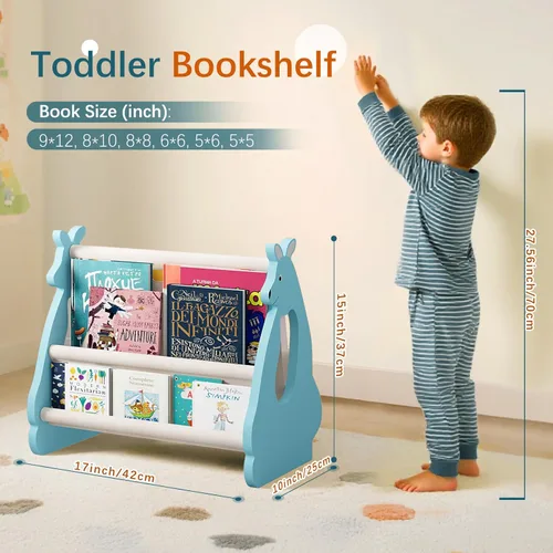 Miniatura 2 de Estantería infantil de doble cara – Estantería portátil de 2 niveles para niños pequeños, estante para libros para habitaciones de niños y sala