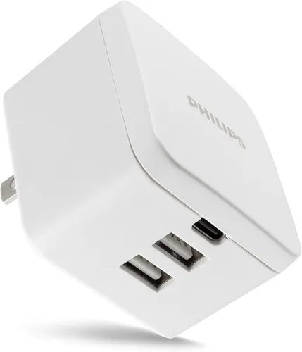 Philips Bloque de cargador de pared USB para iPhone, 20 W, 1 puerto USB C, bloque de carga de 2 puertos tipo A para iPhone 15, 14, 13 series, iPad,