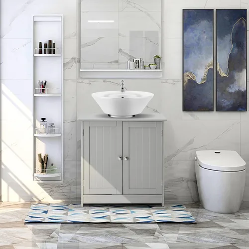 Miniatura 2 de VINGLI Armario de baño para debajo del fregadero, fregadero de pedestal, organizador de almacenamiento independiente con 2 puertas, estante