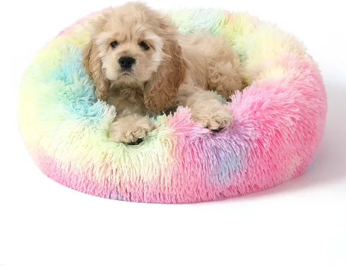 Miniatura 11 de NOYAL Cama Calmante en Forma de Rosquilla para Perros Pequeños a Medianos y Gatos - Cama para Mascotas de Felpa de Piel Sintética Anti-Ansiedad