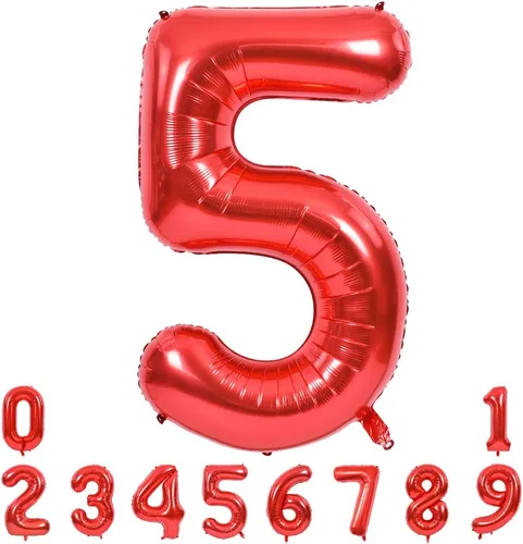Miniatura 12 de TONIFUL Globos rojos de números grandes de 40 pulgadas del 0 al 9, número 0 digital 0 de papel de aluminio de helio, globos de número grande